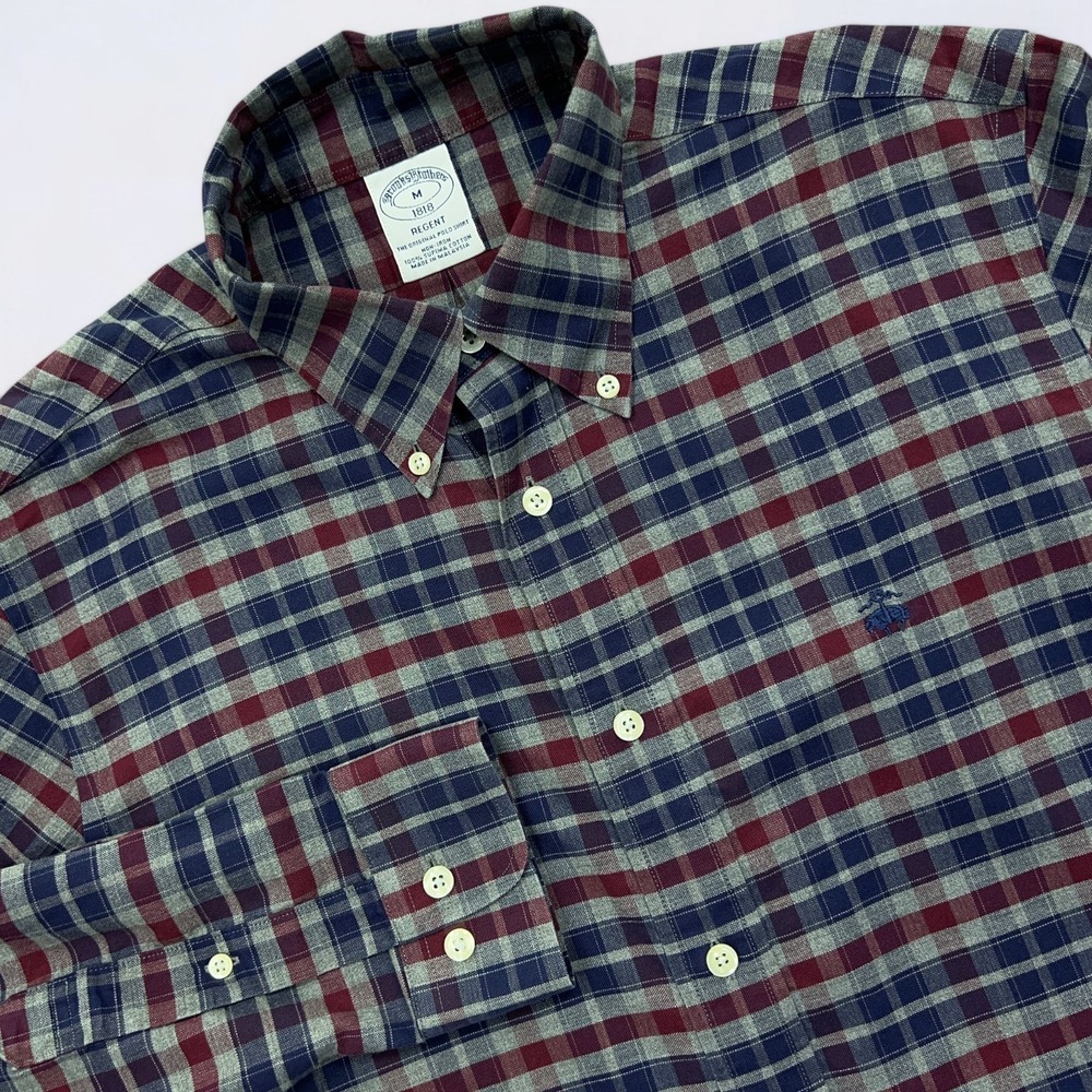 Brooks Brothers Button Down Shirt Men's Medium Check Long Sleeve Non Iron Preppy